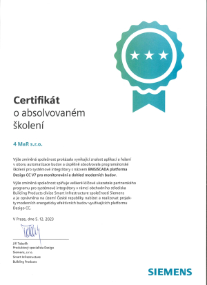 Certifikát SIEMENS Desigo CC